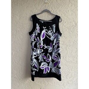Dressbarn Black Purple Gray Floral 18W Sleeveless Woman’s Career Dress w/Pockets